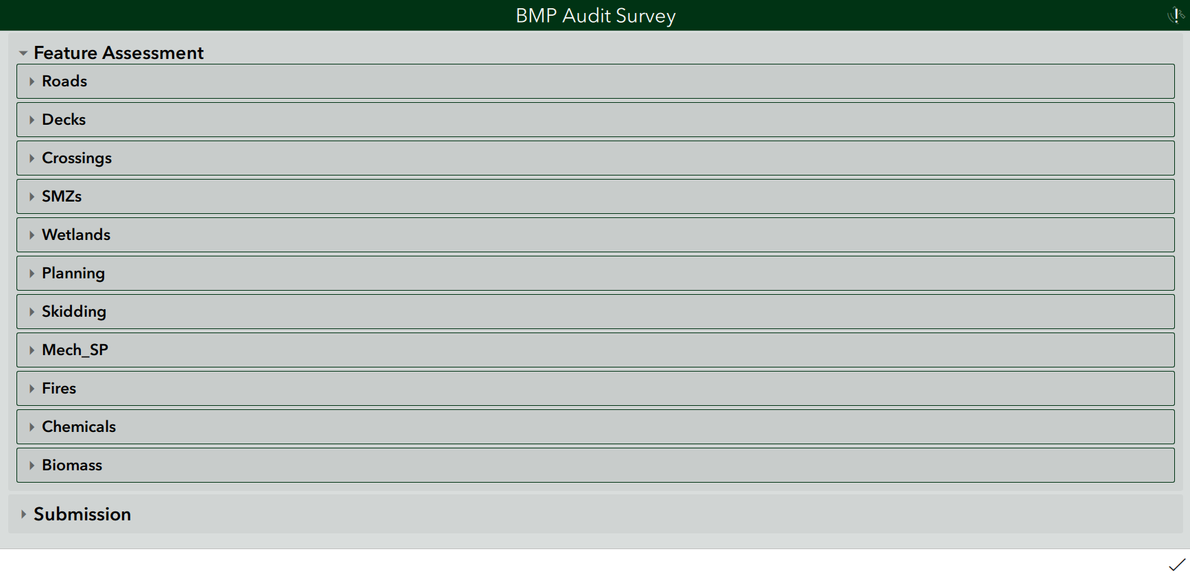 ArcGIS Survey for BMP Audit